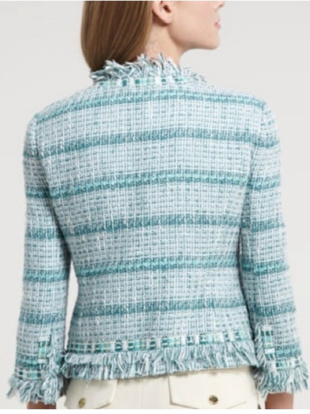 Tory Burch light green and white Tweed jacket with Fringe Trim - Picture 2 of 8